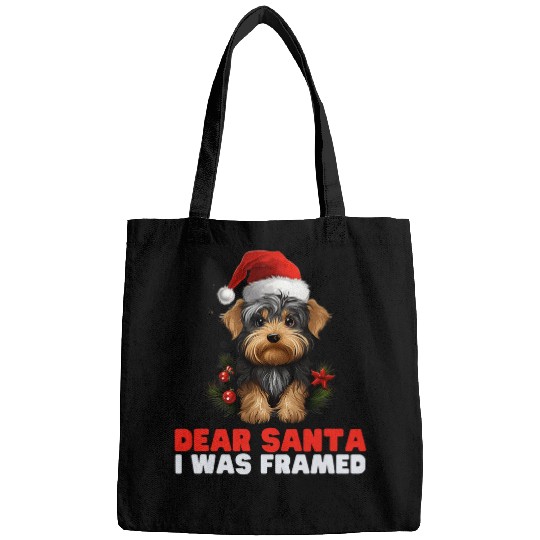 Dear Santa I Was Framed Funny Yorkshire Terrier Christmas Bags