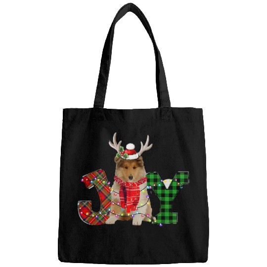 Joy Christmas Lights Rough Collie Dog Santa Hat Pajama Bags
