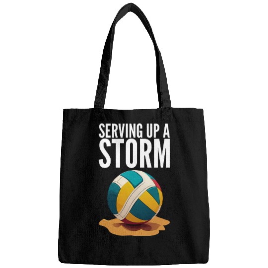 Serving Up A Storm Funny Beach Volleyball Bags