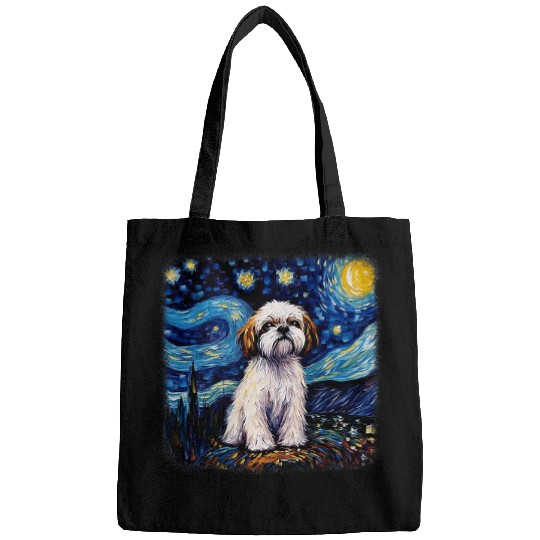 Dog in starry night van gogh Shih Tzu 1 Bags