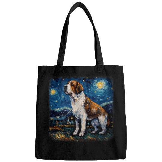 Dog in starry night van gogh Saint Bernard 2 Bags