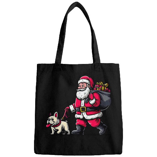 Cream French Bulldog Santa Claus Funny Dog Christmas Bags