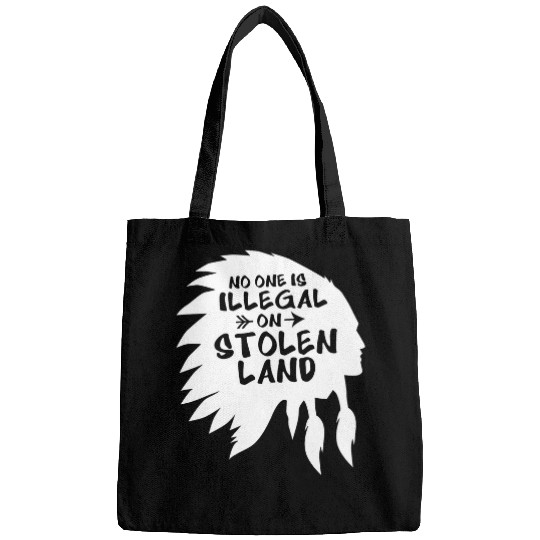Silhouette Native American No One Is Illegal On Stolen Land Bags