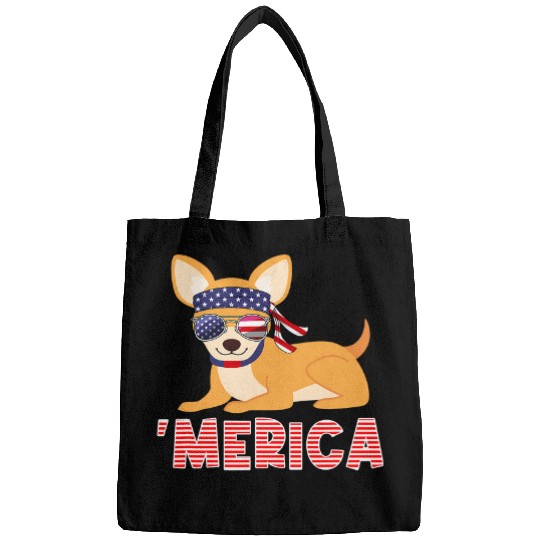 Funny Chihuahua Merica Glasses 4th of July American Flag Bags