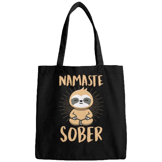 Namaste Sober Namastay Sober Cute Sobriety Meditating Sloth Bags