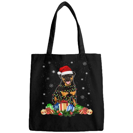 Dog Rottweiler Christmas Rottweiler Dog Tangled in Christmas Lights 18 Bags