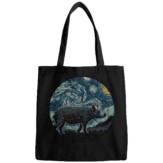 Warty Pig in Starry Night Painting Men Women Kids Bags