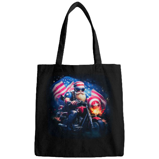 Discover Patriotic Motorcycle Rider T Gnome on a USA Flag Cruise T Bags