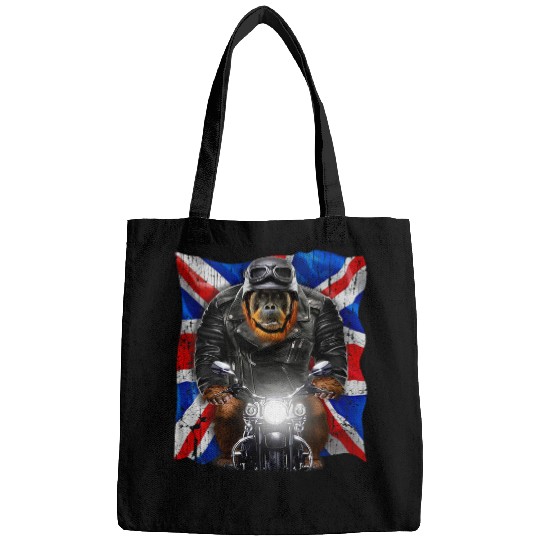 Discover Patriot Orangutan on Motorcycle with Flag of United Kingdom Bags