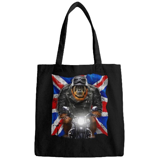 Patriot Orangutan on Motorcycle with Flag of United Kingdom Bags