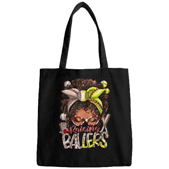 Raising ballers Afro Mom of both Softball Baseball Messy Bun Bags