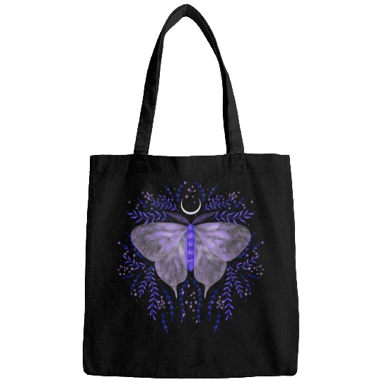 Womens Boho Purple Moth Moon Flowers Graphic Festival Season Bags
