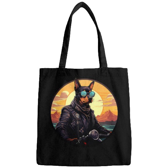 Miniature Pinscher Biker Funny Dog Motorcycle Bags