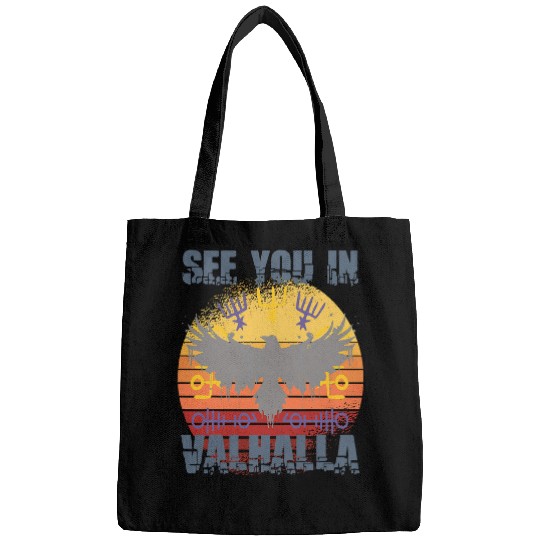 Viking Rune Nordic Mythology Raven See You In Valhalla Bags