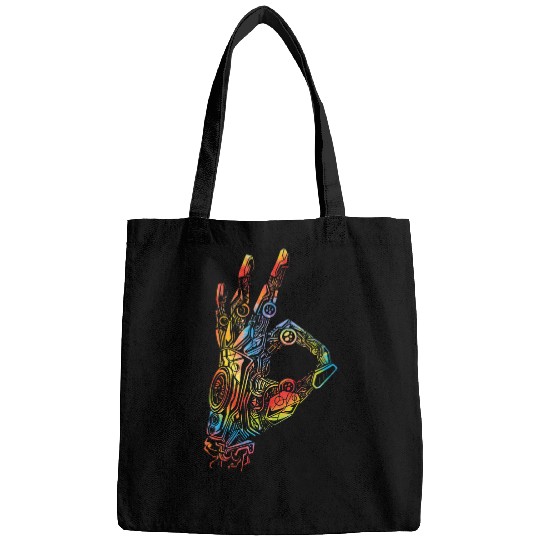 Robot Robotics Engineer Tie Dye 80s 90s Bags