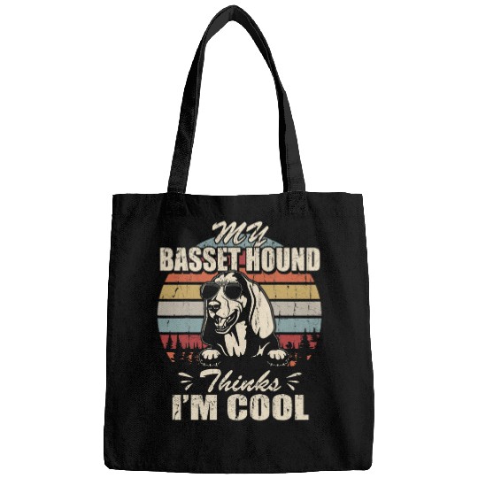My Basset Hound thinks Im Cool vintages Retro funny Bags
