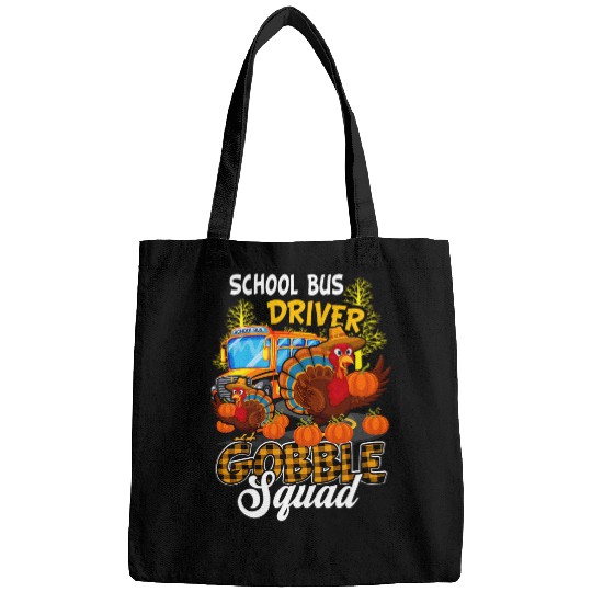 School Bus Driver Gobble Squad Thanksgiving Plaid Turkey Bags