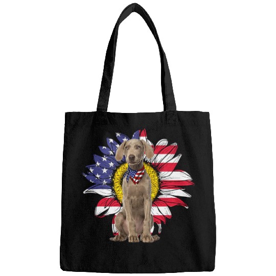 sunflower american flag weimaraner dog lovers Bags
