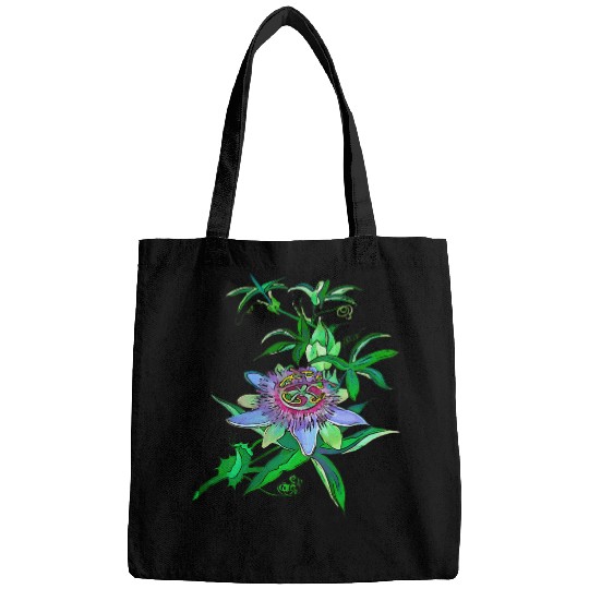 Passion Flower Blossom Black Outline Vector Art Bags