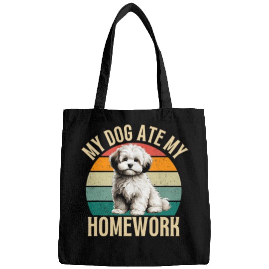 Discover My Maltipoo Dog Ate My Homework Funny Dogs Owner Retro Bags