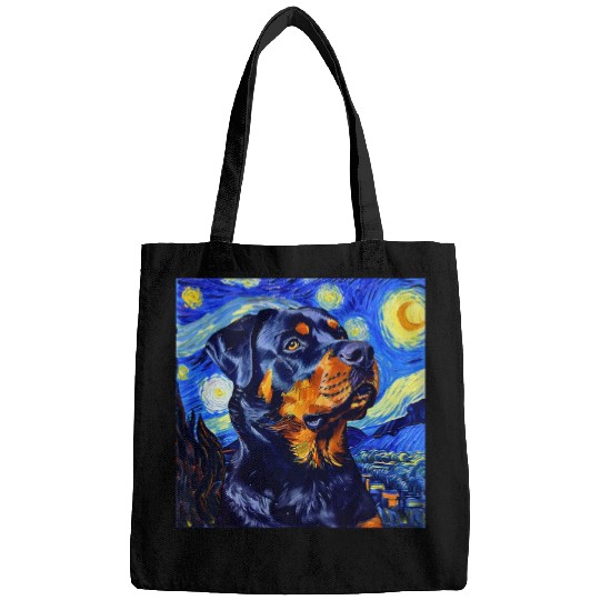 Rottweiler Dog Van Gogh Style Starry Night Bags