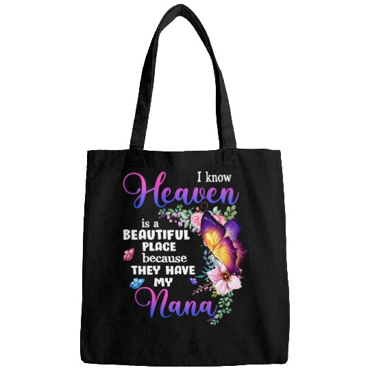 Womens Nana in Heaven Purple Butterfly Loss of Loved Nana Family Bags