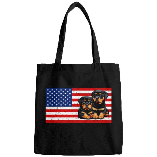 Patriotic Rottweiler 4th of July USA American Flag Men Women Bags
