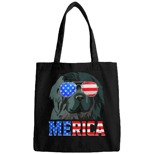 Merica Newfoundland Dog American Flag 4th Of July Bags