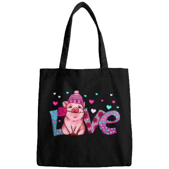 Pig Love Hearts Valentines Day Farm Animal Pigs Lovers Bags