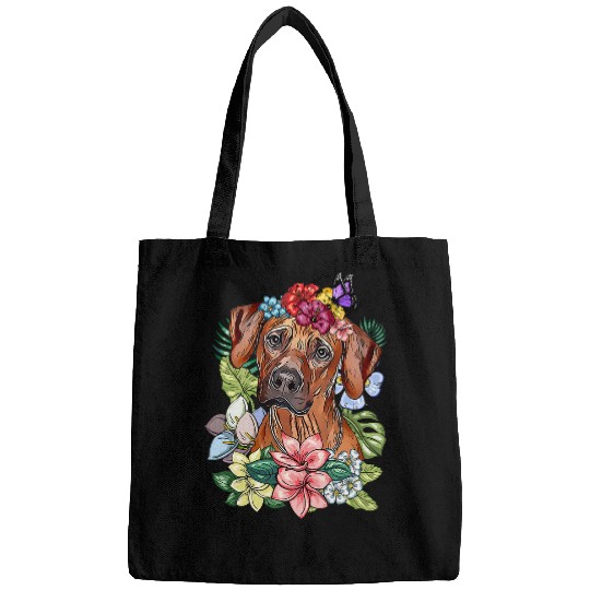 Rhodesian Ridgeback Dog Botanical Plant Flower Floral Bags