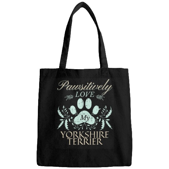 Pawsitevely Love My Yorkshire Terrier Paw Floral Dog Print Bags
