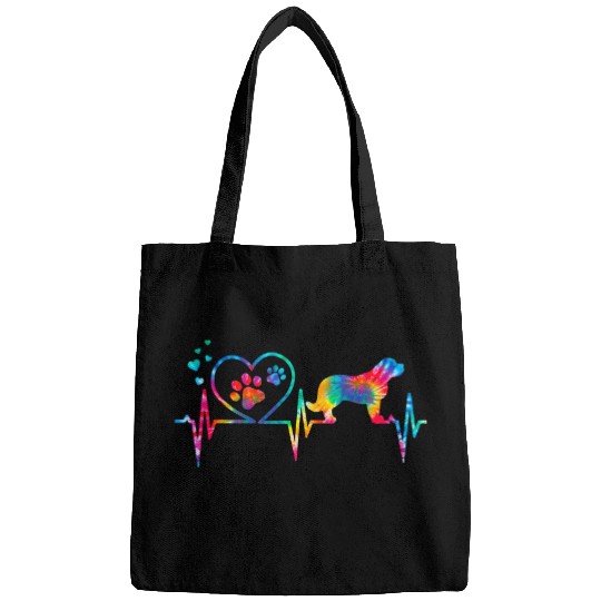Saint Bernard Tie Dye Heartbeat Love Dog Funny Bags