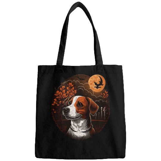 Pumpkin costume on Jack Russell Terrier Halloween Bags