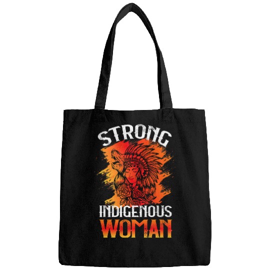 Strong Indigenous Woman with wolfs and Roses Native American Bags