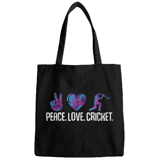 Peace Love Cricket Funny Player Coachs Sports Lover Graphic Bags