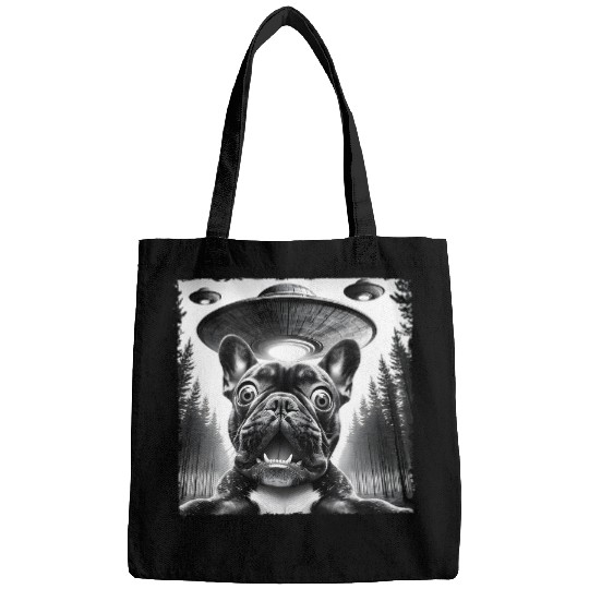 Funny Meme Bulldog UFO Retro Alien UFO Selfie Invasion 4 Bags