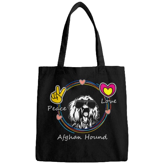 Peace Love and Afghan Hound Cute Dog Lovers for Mothers Day Bags