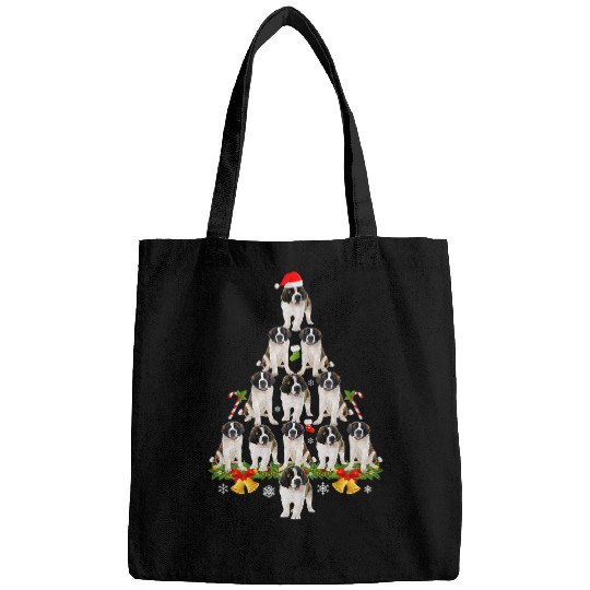 Saint Bernard Dog Christmas Tree Santa Hat Lights Sweater Bags