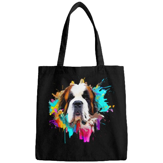 Saint Bernard Colorful Splashes Of Paint Abstract Art Dog Bags