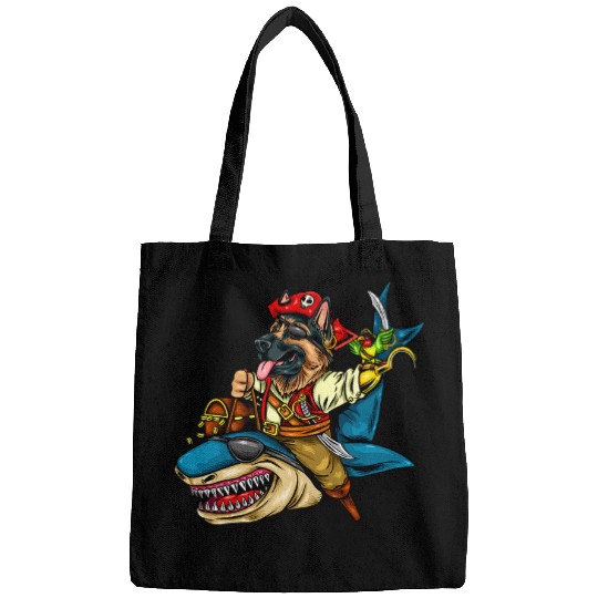 Pirate German Shepherd Riding Shark Halloween Bags