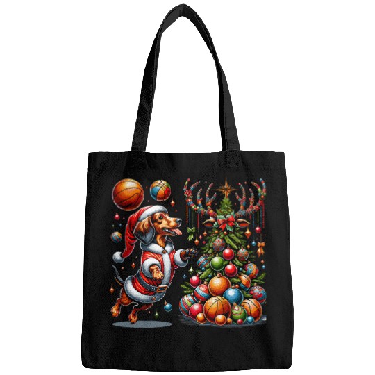 Santa Dachshund Dog Play Basketball Christmas Bags