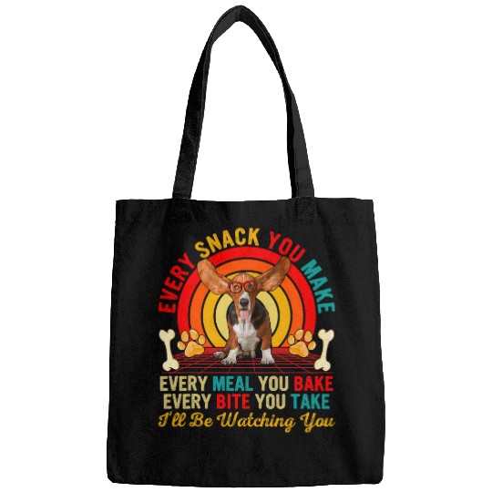 Funny Snack Meal And Bite Ill Be Watching You Basset Hound Bags
