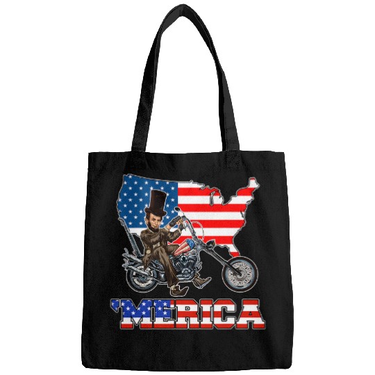 Merica Abraham Lincoln Motorcycle 4th Of July Patriotic Bags