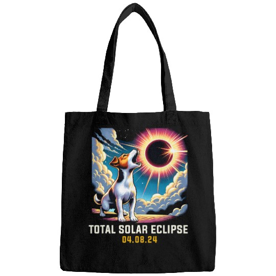 Jack Russell Terrier Dog Howling At Solar Eclipse Bags