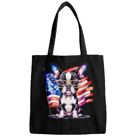 Patriotic Boston Terrier Puppy American Flag USA 1 Bags