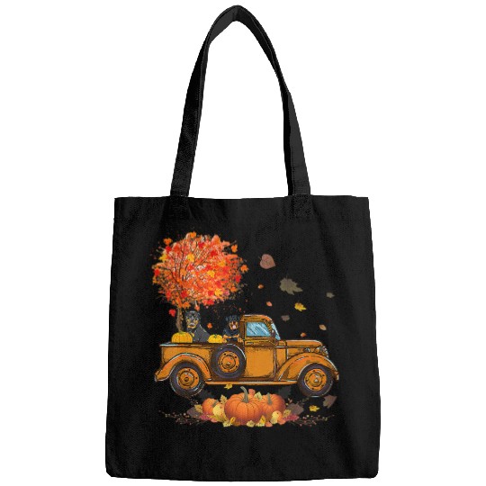 Dog Rottweiler Pumpkins Truck Autumn Leaf Fall Thanksgiving Bags