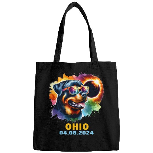 Ohio Total Solar Eclipse 2024 Rottweiler Dog Colorful Bags