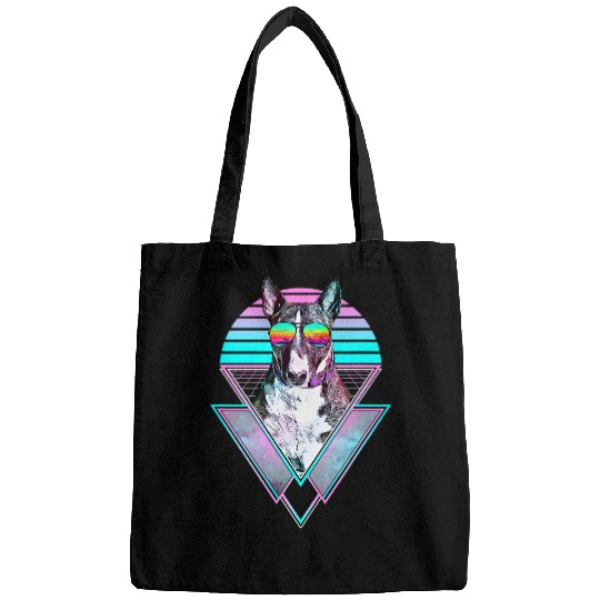 Miniature Bull Terrier Dog vintages Retro Vaporwave Beach Vib Bags