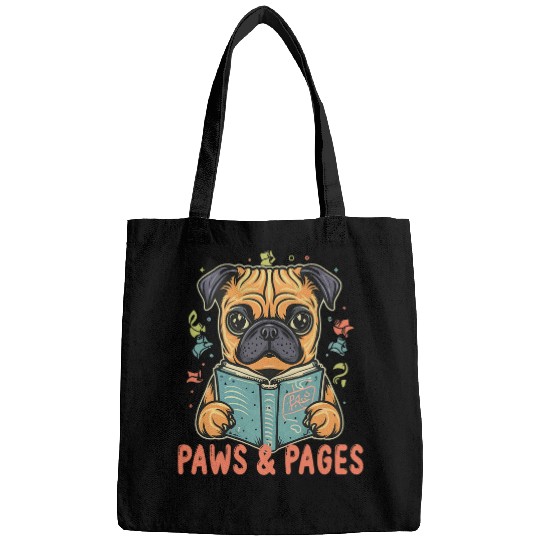 Paws and pages cute Book reading Pug lover 1 Bags