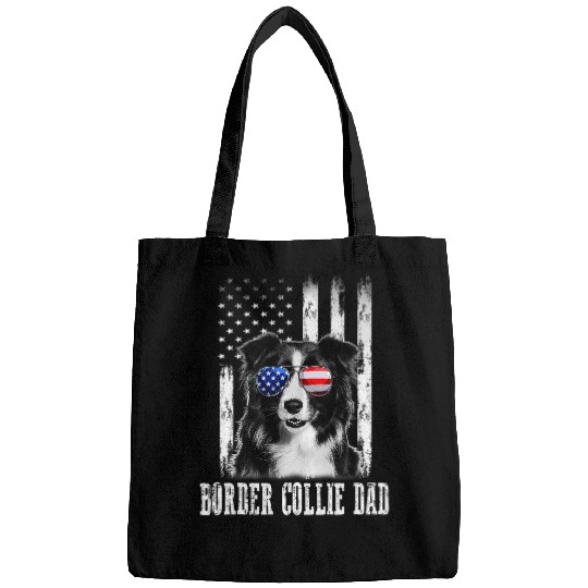 Proud American Border collie Flag Funny Dog Dad Mom Bags
